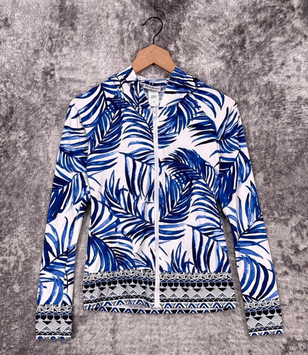 New Tommy Bahama Rash Guard Jacket XS Womens Full Zip Hoodie Full Fronds